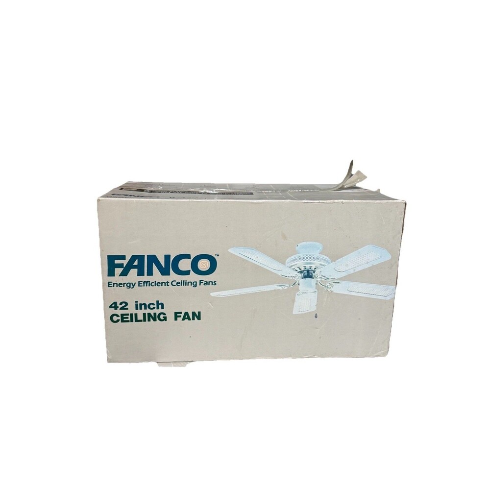 Fanco 1980's 42" Ceiling Fan White Movie TV Vintage New Cane Blade White